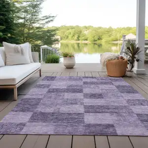 Photo of Purple And Lavender Geometric Washable Indoor Outdoor Area Rug