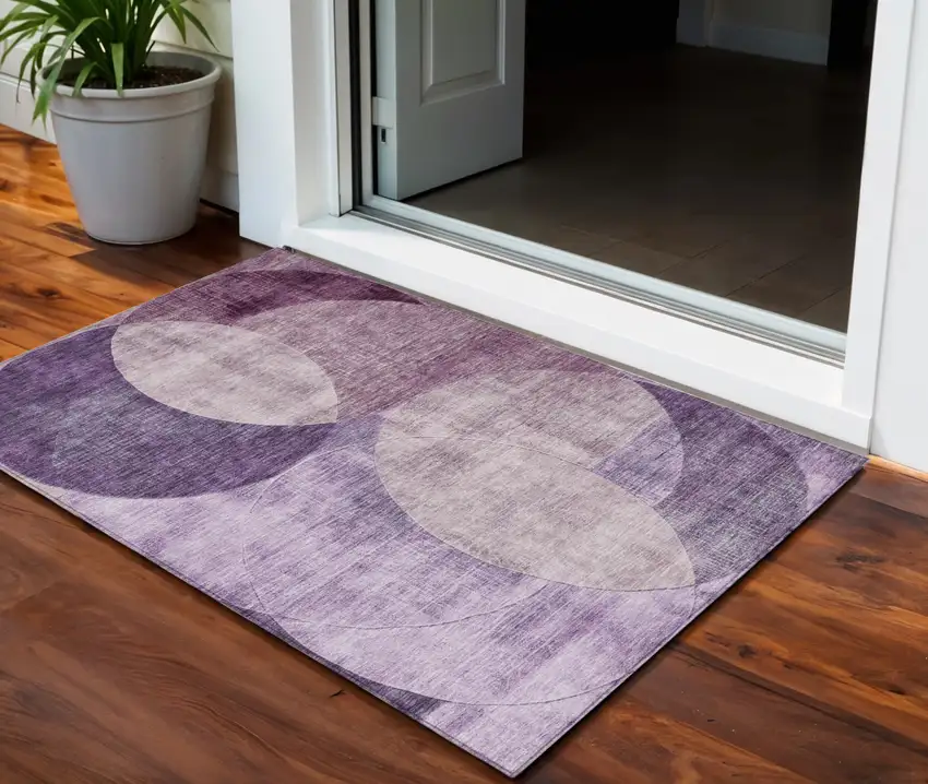 Purple And Lavender Geometric Washable Indoor Outdoor Area Rug Photo 1