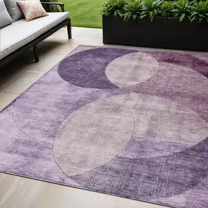 Photo of Purple And Lavender Geometric Washable Indoor Outdoor Area Rug