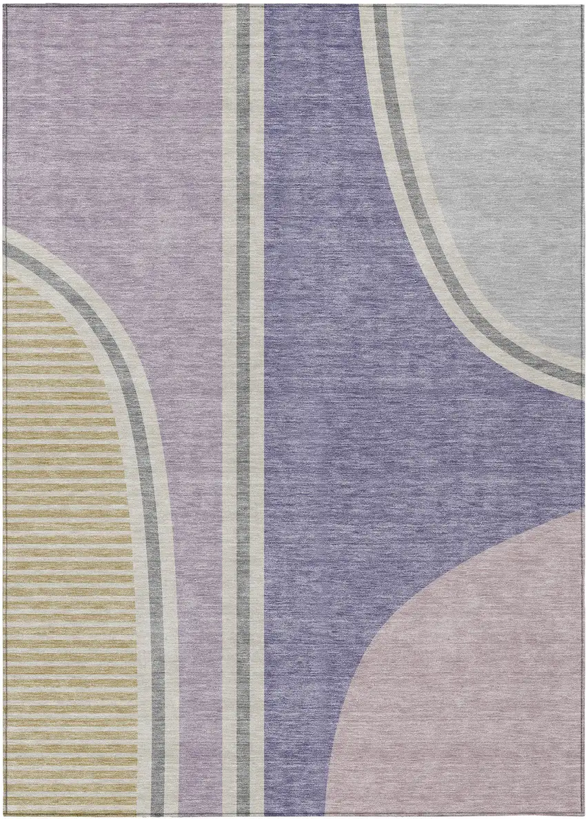 Purple And Lavender Geometric Washable Indoor Outdoor Area Rug Photo 1