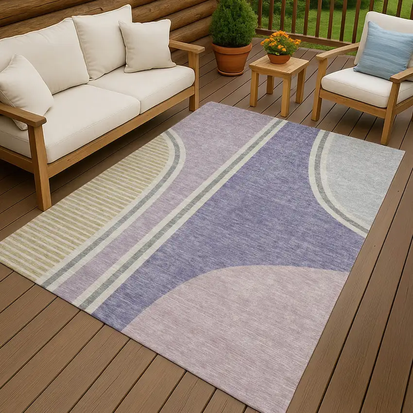 Purple And Lavender Geometric Washable Indoor Outdoor Area Rug Photo 7
