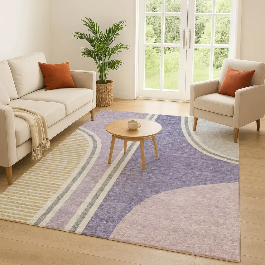 Purple And Lavender Geometric Washable Indoor Outdoor Area Rug Photo 5