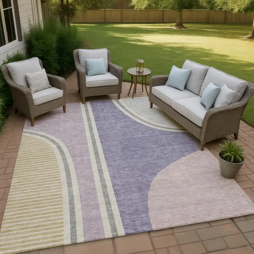 Purple And Lavender Geometric Washable Indoor Outdoor Area Rug Photo 4