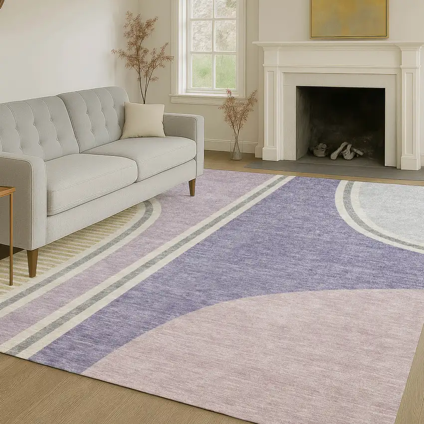 Purple And Lavender Geometric Washable Indoor Outdoor Area Rug Photo 6