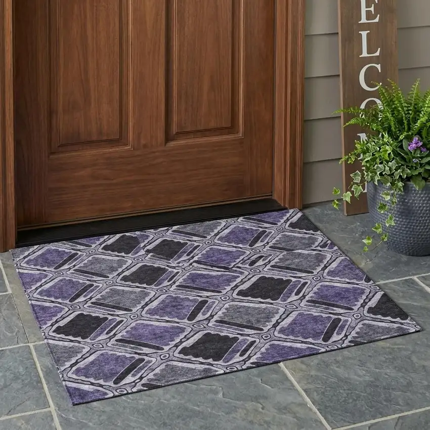 Purple And Lavender Geometric Washable Indoor Outdoor Area Rug Photo 1