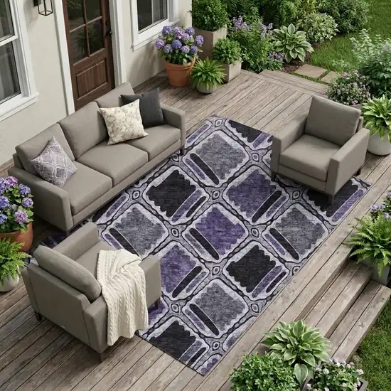 Purple And Lavender Geometric Washable Indoor Outdoor Area Rug Photo 1