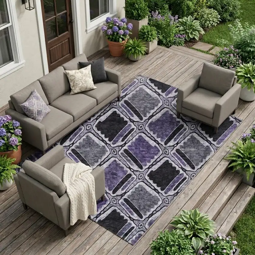 Purple And Lavender Geometric Washable Indoor Outdoor Area Rug Photo 1