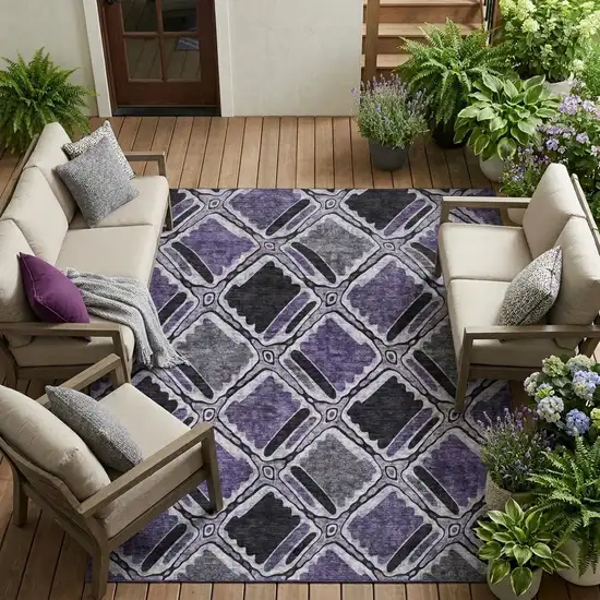 Purple And Lavender Geometric Washable Indoor Outdoor Area Rug Photo 1