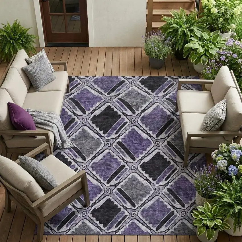 Purple And Lavender Geometric Washable Indoor Outdoor Area Rug Photo 1