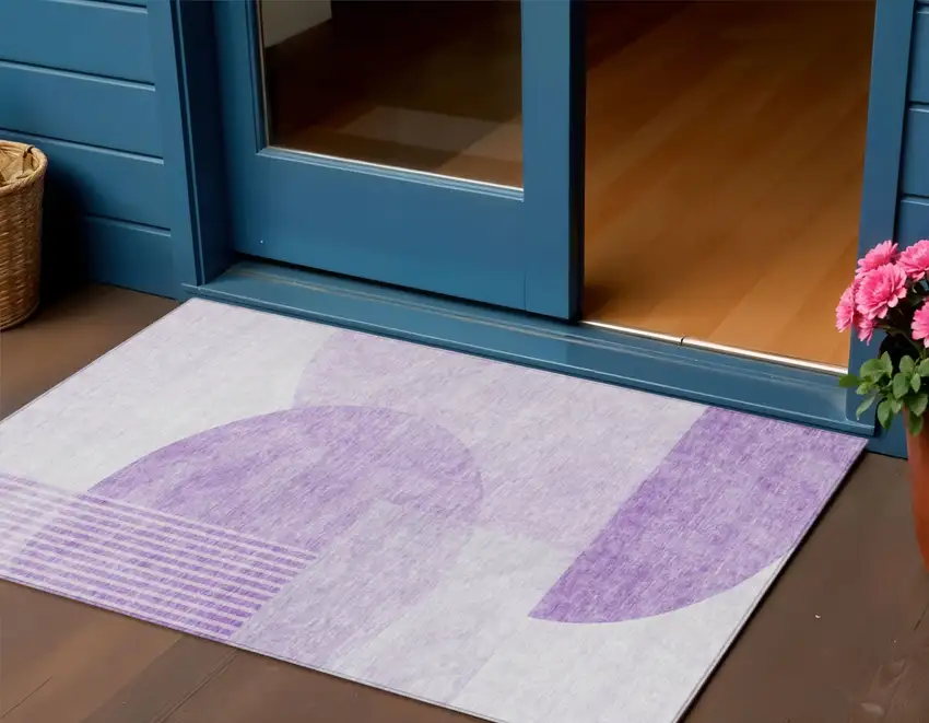 Purple And Lavender Geometric Washable Indoor Outdoor Area Rug Photo 1
