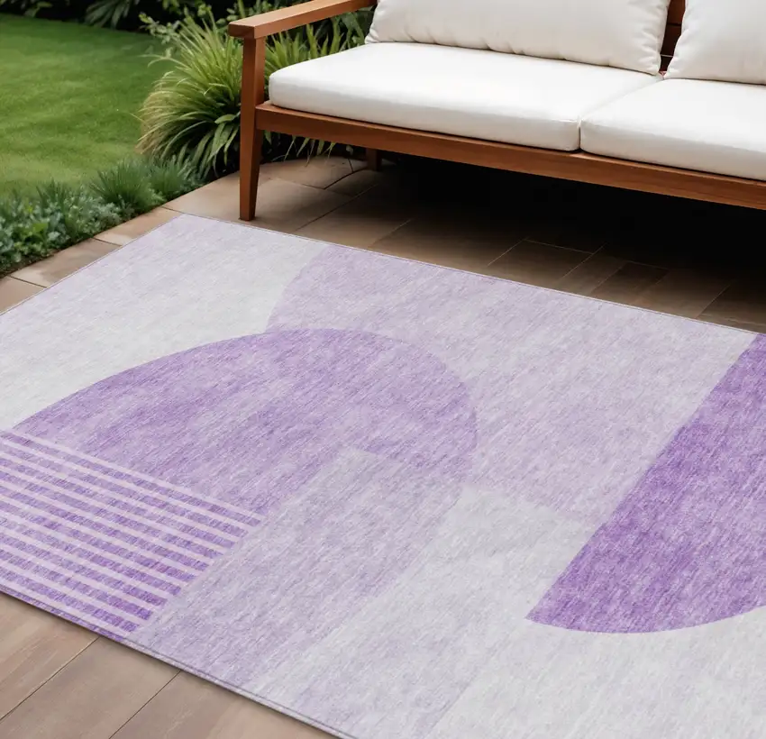 Purple And Lavender Geometric Washable Indoor Outdoor Area Rug Photo 1