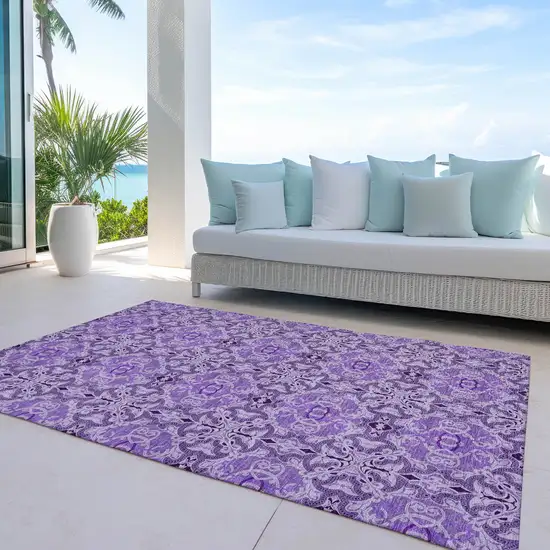 Purple And Lavender Medallion Washable Indoor Outdoor Area Rug Photo 7