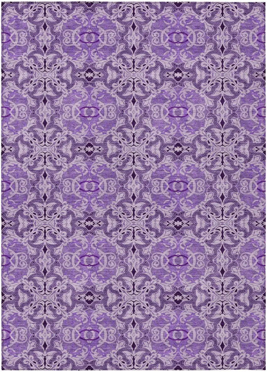 Purple And Lavender Medallion Washable Indoor Outdoor Area Rug Photo 2