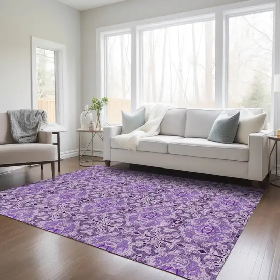 Purple And Lavender Medallion Washable Indoor Outdoor Area Rug Photo 9