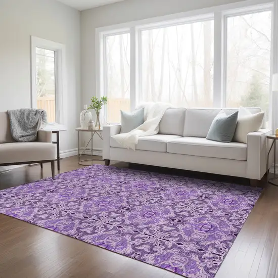 Purple And Lavender Medallion Washable Indoor Outdoor Area Rug Photo 9