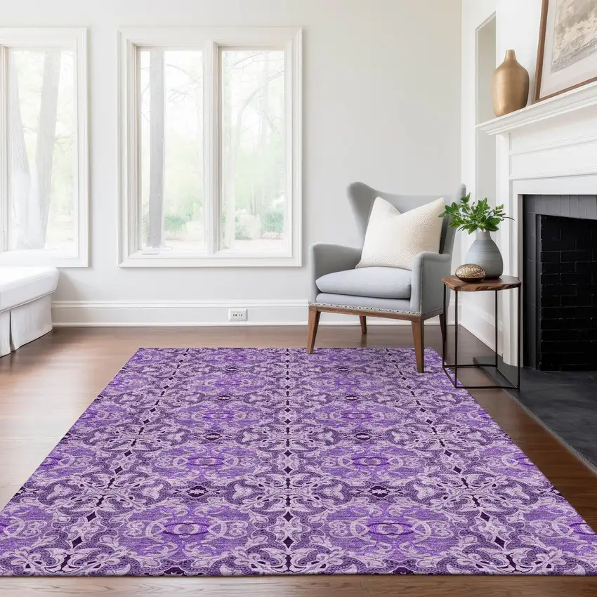 Purple And Lavender Medallion Washable Indoor Outdoor Area Rug Photo 8