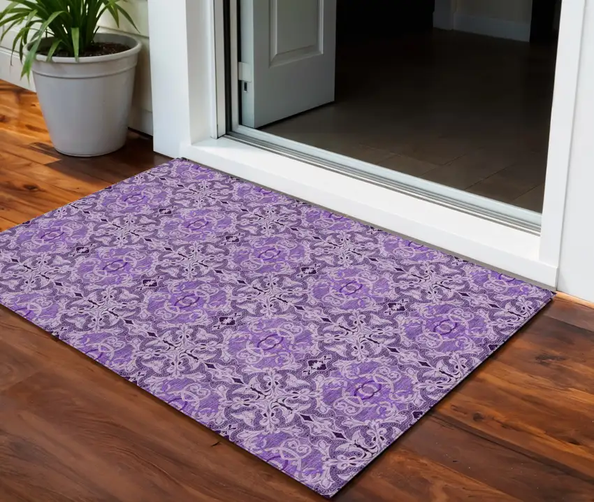 Purple And Lavender Medallion Washable Indoor Outdoor Area Rug Photo 1