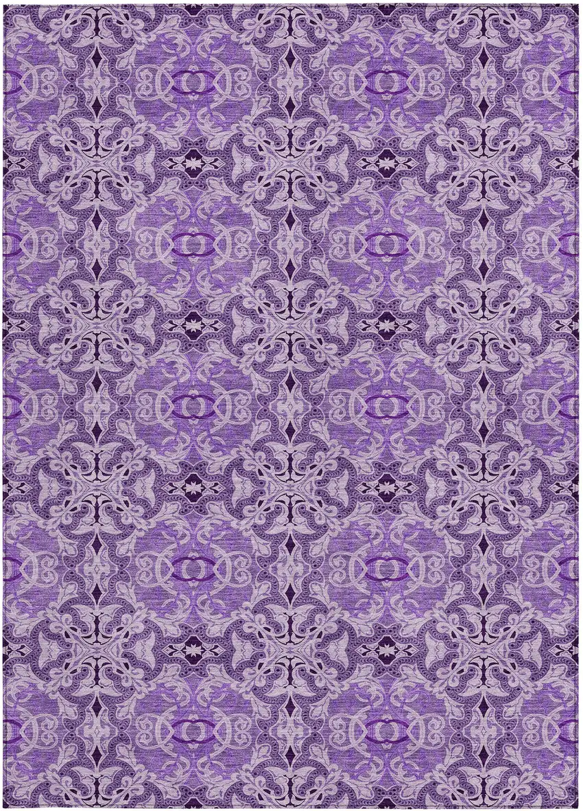 Purple And Lavender Medallion Washable Indoor Outdoor Area Rug Photo 6