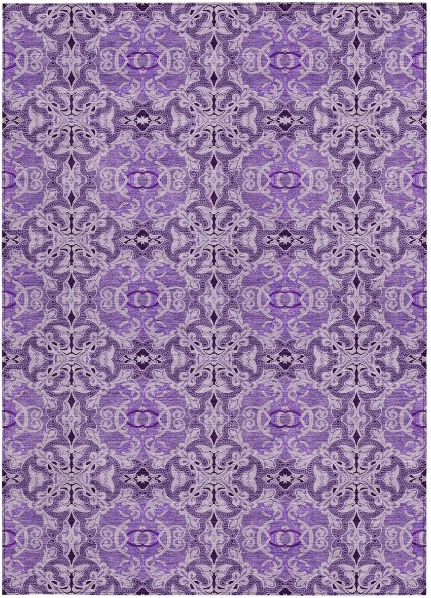 Purple And Lavender Medallion Washable Indoor Outdoor Area Rug Photo 6