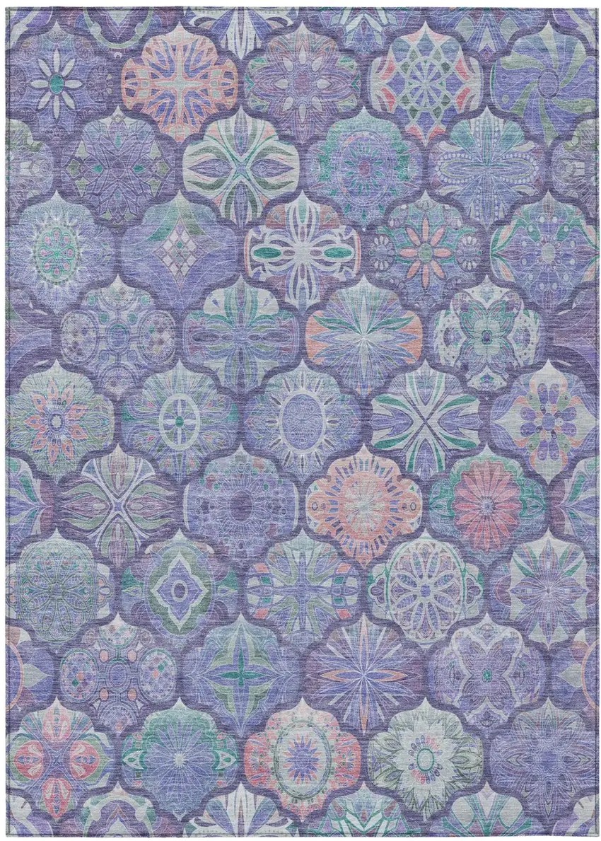 Purple And Lavender Ogee Washable Indoor Outdoor Area Rug Photo 3