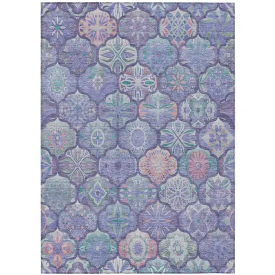 Purple And Lavender Ogee Washable Indoor Outdoor Area Rug Photo 3