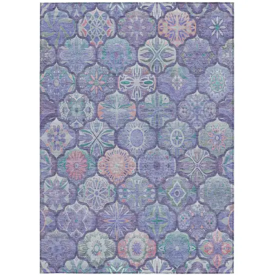 Purple And Lavender Ogee Washable Indoor Outdoor Area Rug Photo 1