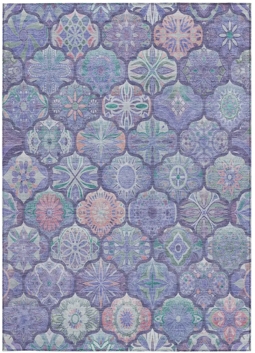 Purple And Lavender Ogee Washable Indoor Outdoor Area Rug Photo 1