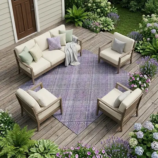 Purple And Lavender Plaid Washable Indoor Outdoor Area Rug Photo 1