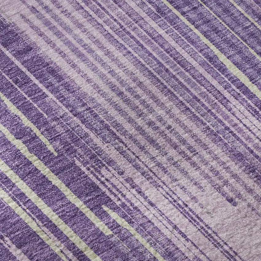 Purple And Lavender Striped Washable Area Rug With UV Protection Photo 1