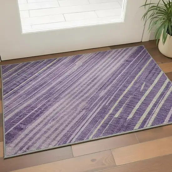Purple And Lavender Striped Washable Area Rug With UV Protection Photo 2