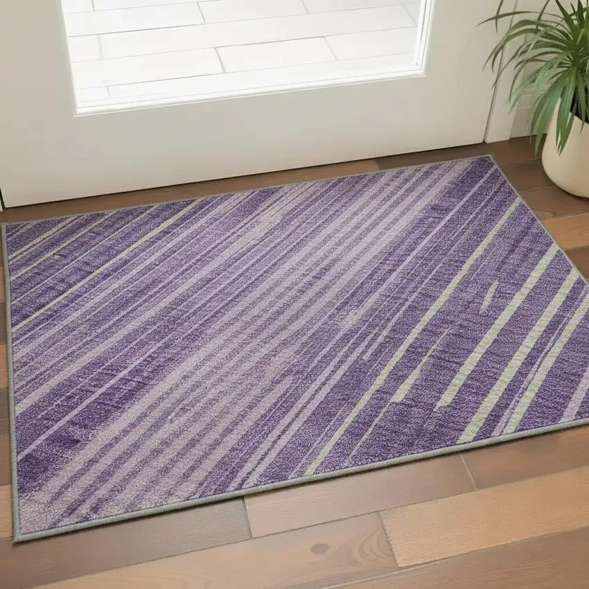 Purple And Lavender Striped Washable Area Rug With UV Protection Photo 2