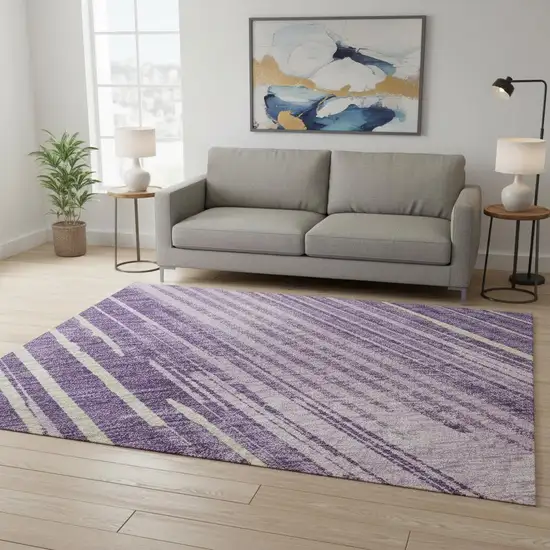 Purple And Lavender Striped Washable Area Rug With UV Protection Photo 2