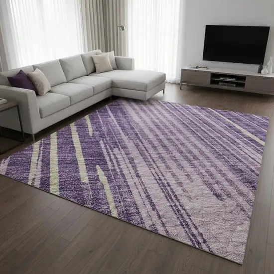 Purple And Lavender Striped Washable Area Rug With UV Protection Photo 2