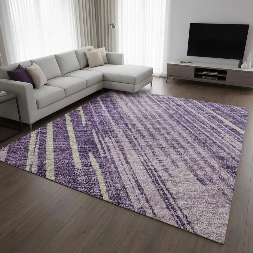 Purple And Lavender Striped Washable Area Rug With UV Protection Photo 2