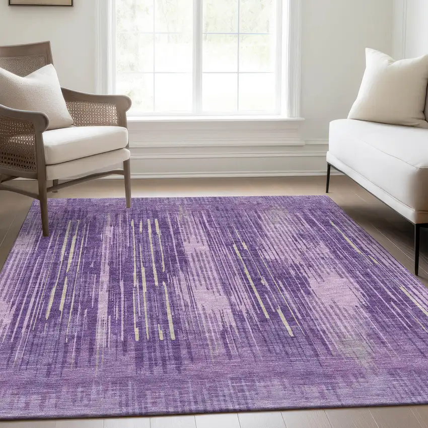 Purple And Lavender Striped Washable Area Rug With UV Protection Photo 5