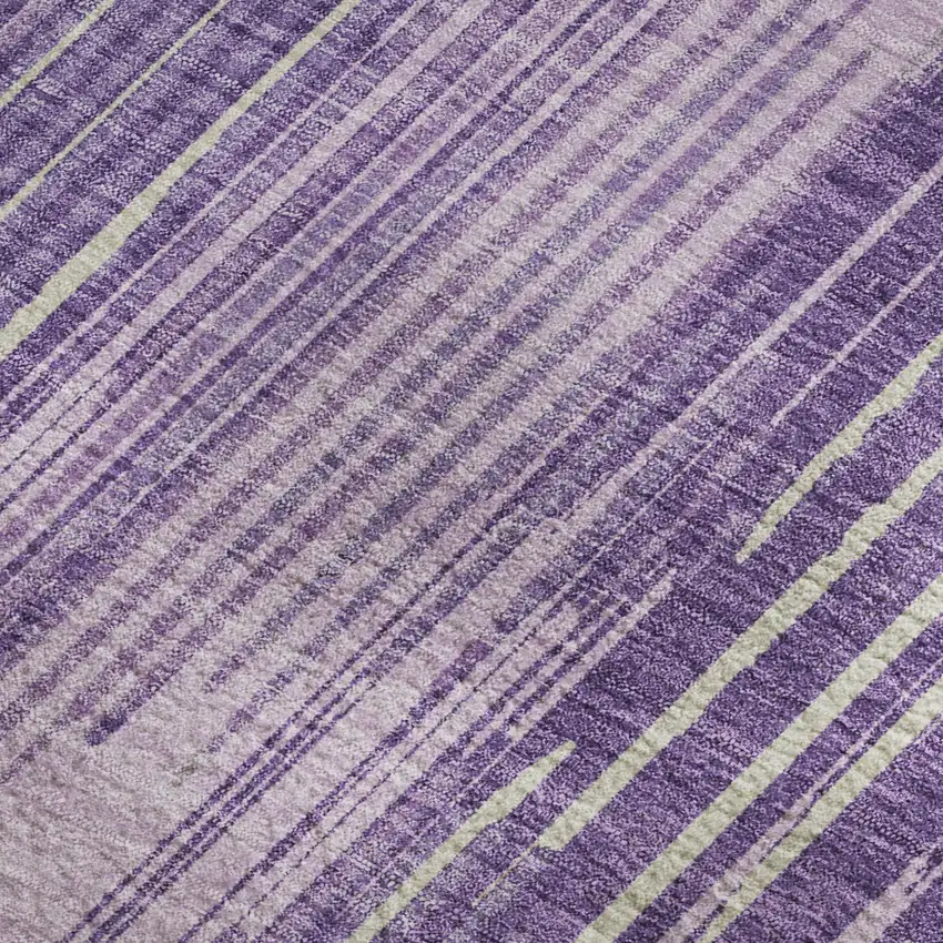 Purple And Lavender Striped Washable Area Rug With UV Protection Photo 3