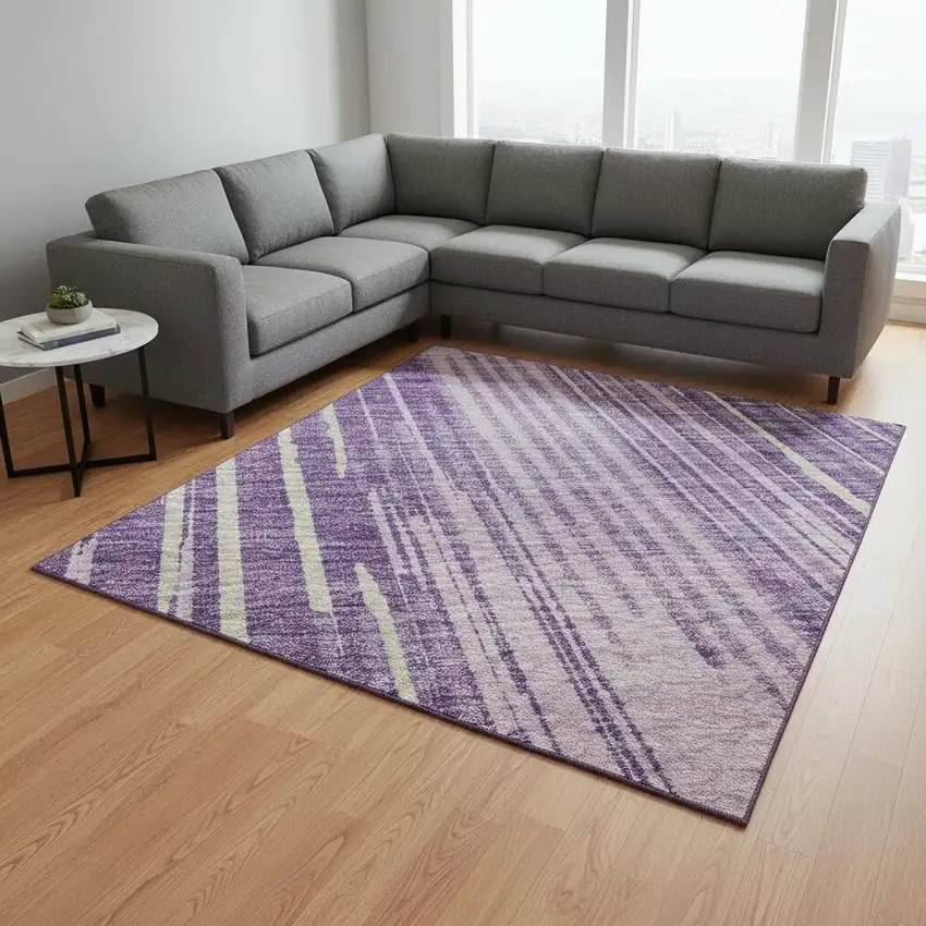 Purple And Lavender Striped Washable Area Rug With UV Protection Photo 2
