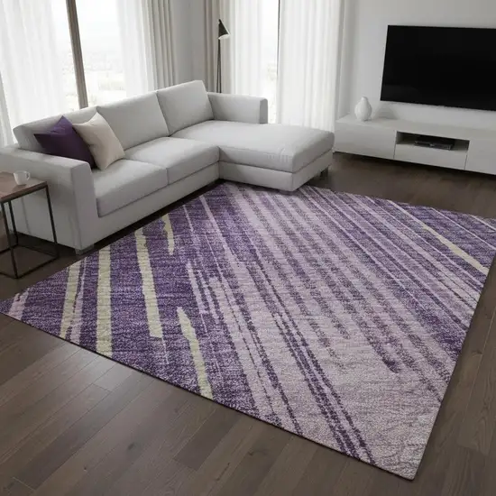 Purple And Lavender Striped Washable Area Rug With UV Protection Photo 2