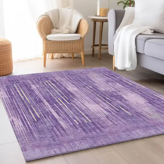 Purple And Lavender Striped Washable Area Rug With UV Protection Photo 4