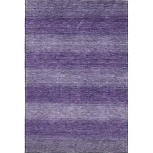 Photo of Purple And Lavender Striped Washable Area Rug With UV Protection