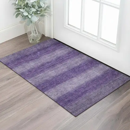 Purple And Lavender Striped Washable Area Rug With UV Protection Photo 2