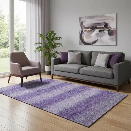 Purple And Lavender Striped Washable Area Rug With UV Protection Photo 2