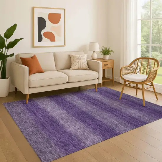 Purple And Lavender Striped Washable Area Rug With UV Protection Photo 4