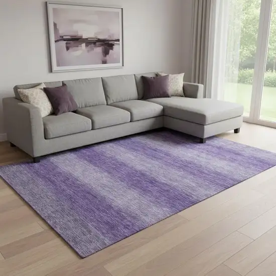 Purple And Lavender Striped Washable Area Rug With UV Protection Photo 2