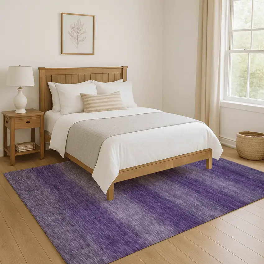 Purple And Lavender Striped Washable Area Rug With UV Protection Photo 4