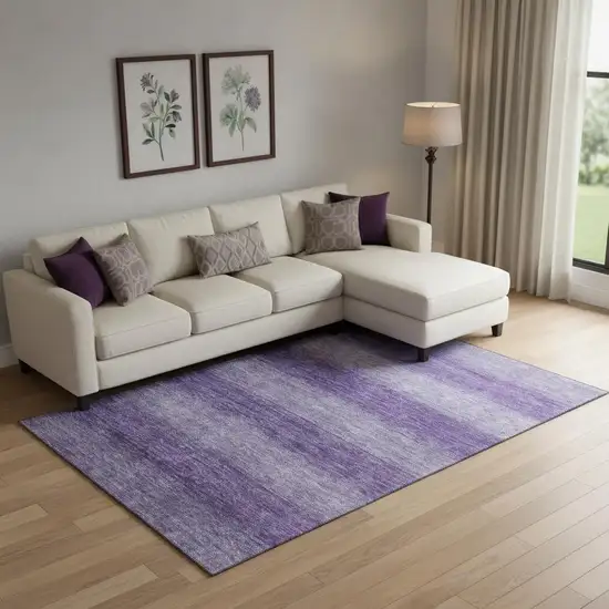 Purple And Lavender Striped Washable Area Rug With UV Protection Photo 2