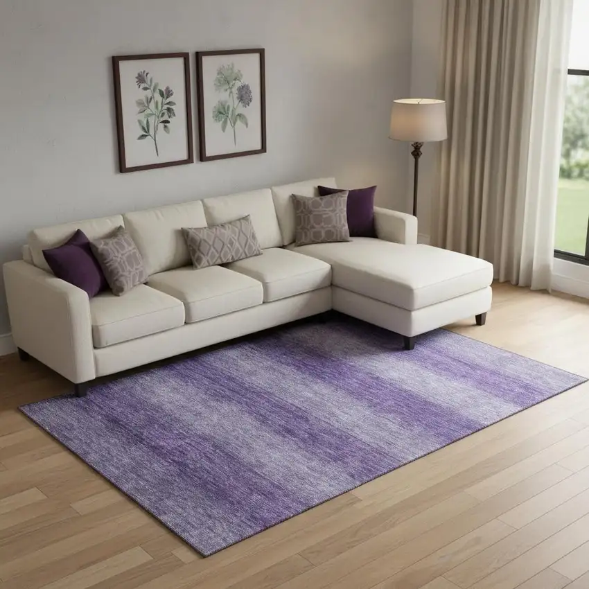 Purple And Lavender Striped Washable Area Rug With UV Protection Photo 2