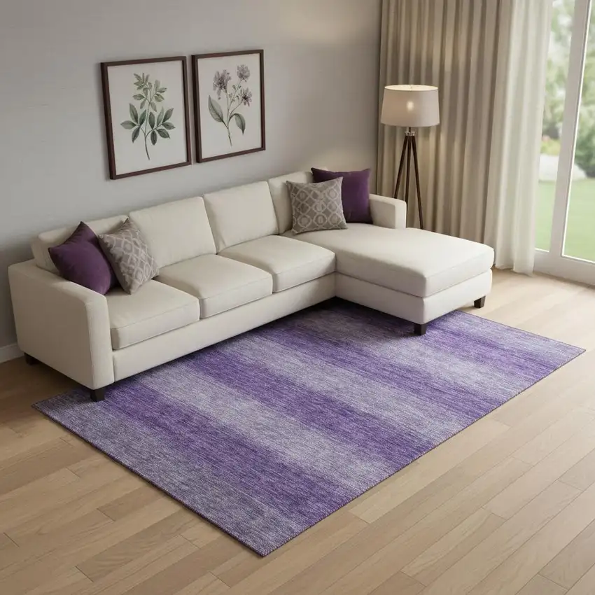Purple And Lavender Striped Washable Area Rug With UV Protection Photo 2