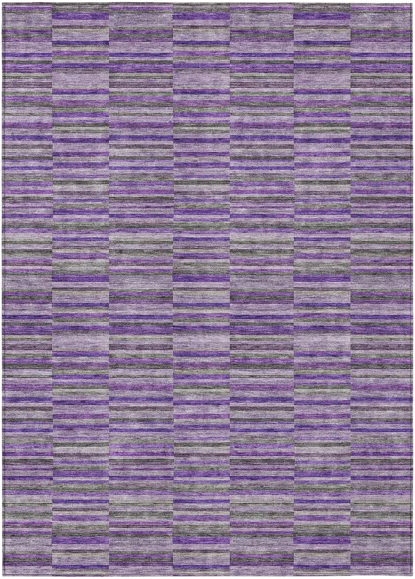 Purple And Lavender Striped Washable Indoor Outdoor Area Rug Photo 2
