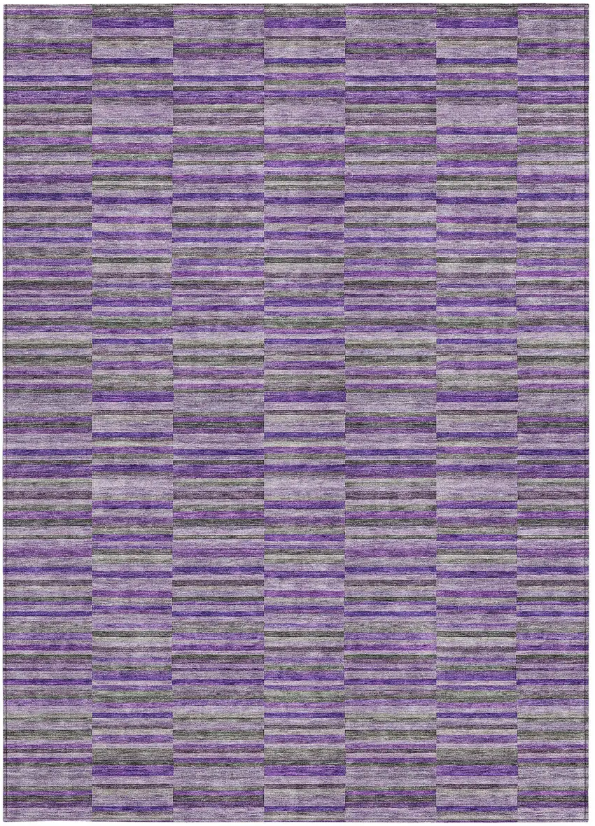 Purple And Lavender Striped Washable Indoor Outdoor Area Rug Photo 7